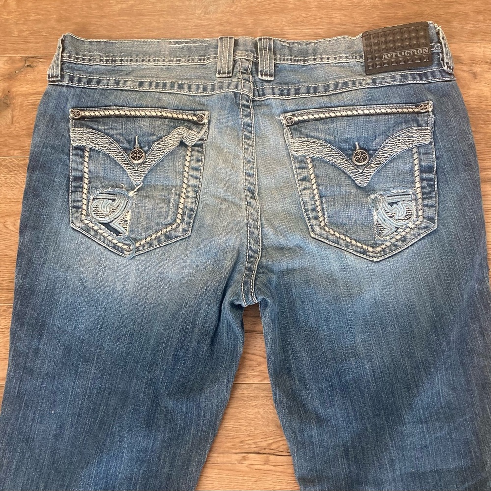 Affliction Ace Distressed Straight Leg Denim Jeans - Picture 5 of 8